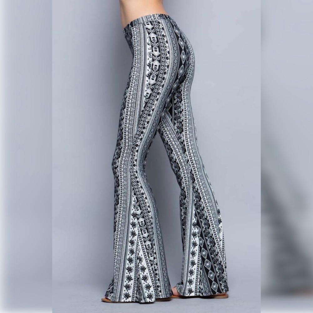 Soft Knit Stretchy Bell Bottom Print Women Pants